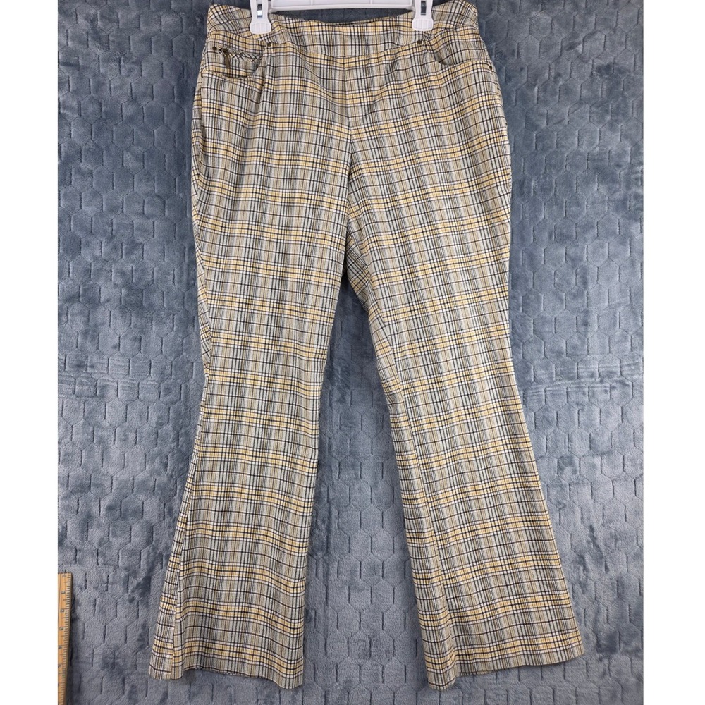 Cato Plus Size 16W‎ High Rise Flare Plaid Pants Yellow Black Career Trousers